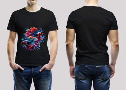 Elegant Betta Fishes Black Printed Regular Fit Unisex T-Shirt