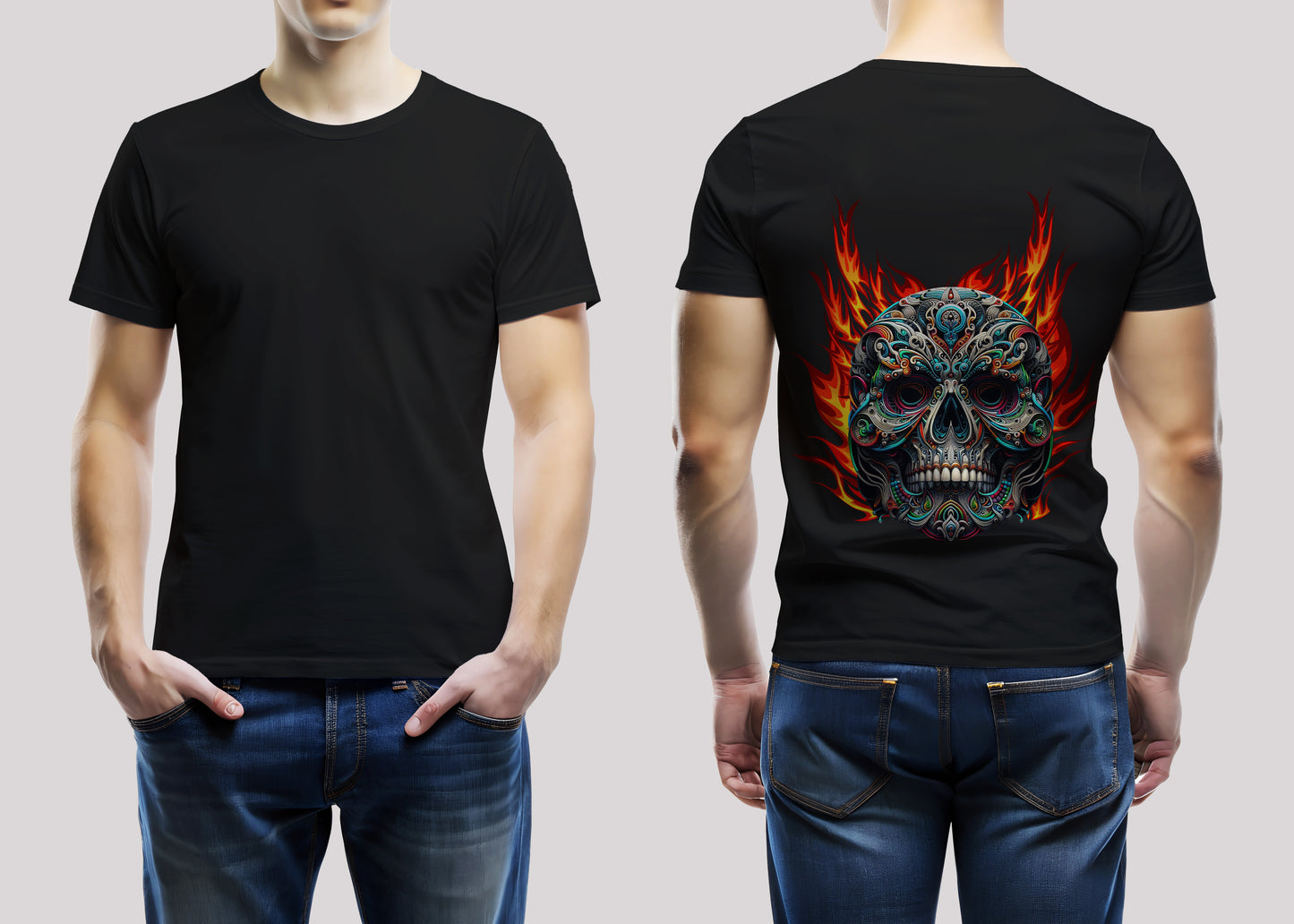 Funky Skull Black Printed Regular Fit Unisex T-Shirt