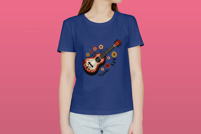 Guitar Blue Printed Regular Fit Women T-Shirt