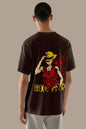 Anime One Piece Monkey D. Luffy Printed Black Oversized Unisex T-Shirt