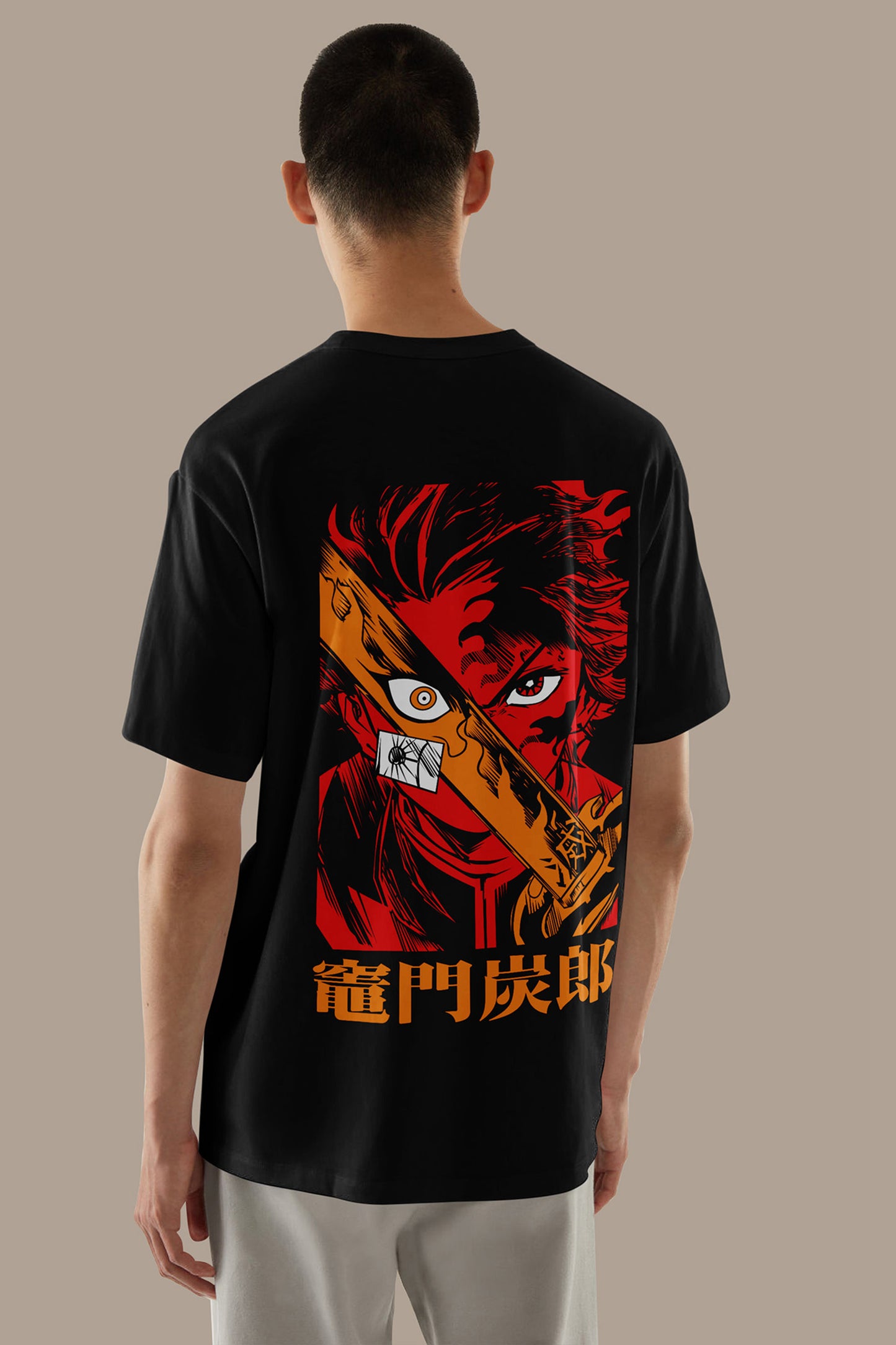 Anime Demon Slayer Tanjiro Kamado Printed Black Oversized Unisex T-Shirt