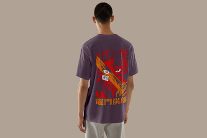 Anime Demon Slayer Tanjiro Kamado Printed Mouve Oversized Unisex T-Shirt