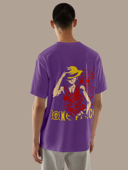Anime One Piece Monkey D. Luffy Printed Black Oversized Unisex T-Shirt