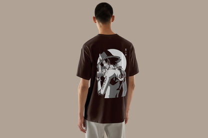 Anime One Piece Portgas D. Ace Printed Brown Oversized Unisex T-Shirt