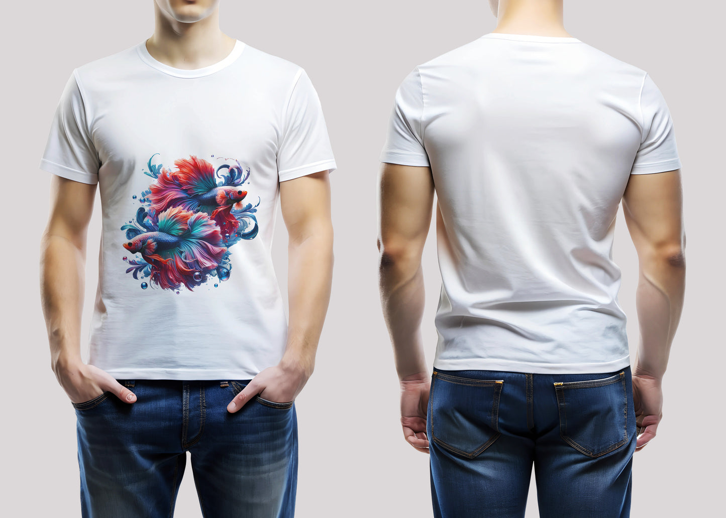 Elegant Betta Fish White Printed Regular Fit Unisex T-Shirt