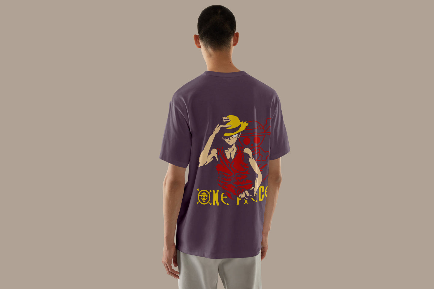 Anime One Piece Monkey D. Luffy Printed Mouve Oversized Unisex T-Shirt