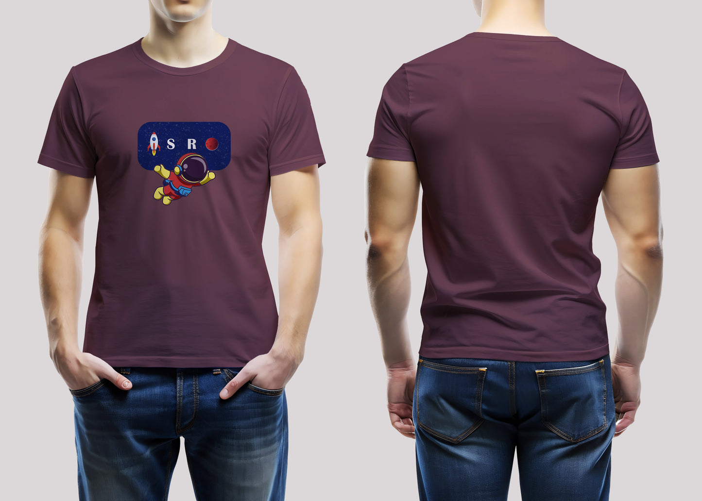 ISRO Maroon Printed Regular Fit Unisex T-Shirt