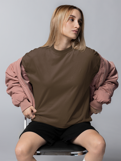 Retro Sunset & Moon Graphic Brown Uinsex Oversized T-Shirt – Beach & Nature Aesthetic