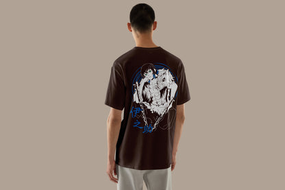 Anime Demon Slayer Inosuke Hashibira Printed Brown Oversized Unisex T-Shirt