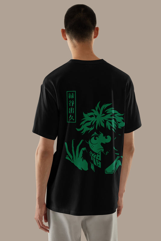 Anime My Hero Academia Izuku Midoriya Printed Black Oversized Unisex T-Shirt