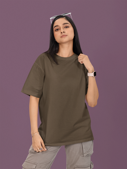 One-Shot Drop Gen Z Printed Brown Oversized Unisex T-Shirt