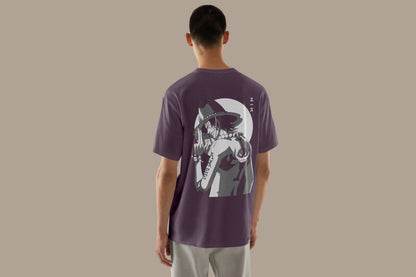 Anime One Piece Portgas D. Ace Printed  Mouve Oversized Unisex T-Shirt