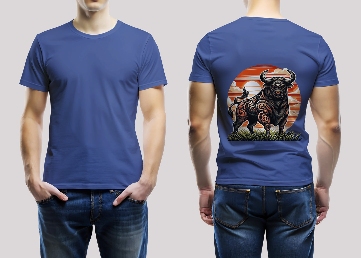 Two Tail Bull Royal Blue Printed Regular Fit Unisex T-Shirt