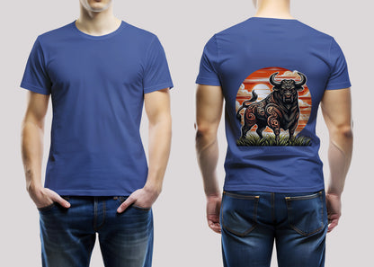 Two Tail Bull Royal Blue Printed Regular Fit Unisex T-Shirt