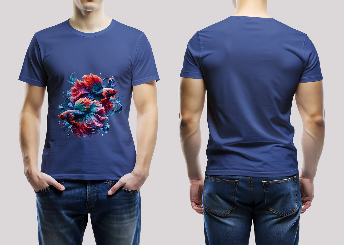 Elegant Betta Fishes Black Printed Regular Fit Unisex T-Shirt