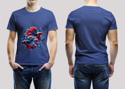 Elegant Betta Fishes Black Printed Regular Fit Unisex T-Shirt