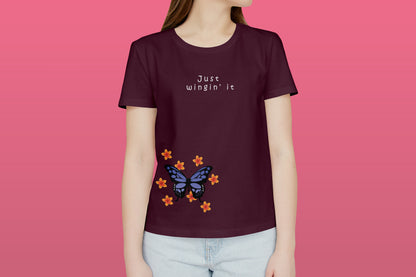 Butterfly Maroon Printed Regular Fit Women T-Shirt