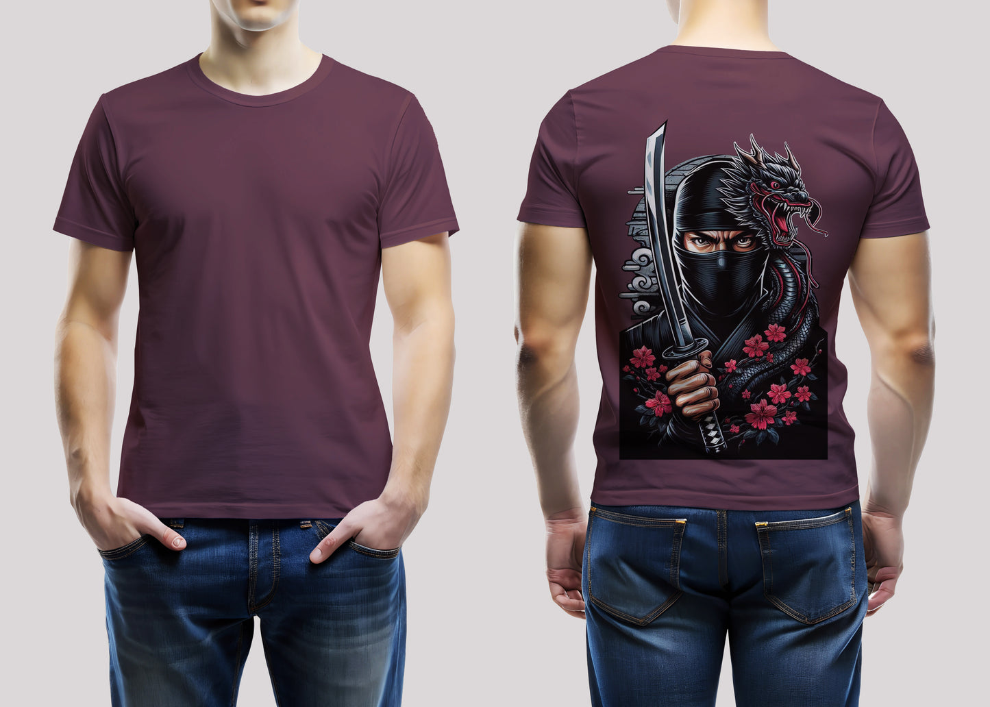 Ninja Warrior Maroon Printed Regular Fit Unisex T-Shirt