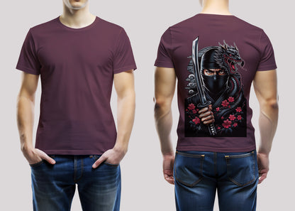 Ninja Warrior Maroon Printed Regular Fit Unisex T-Shirt