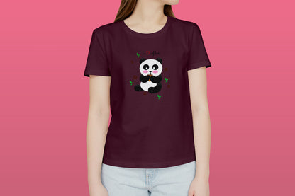 I Love Coffee Panda Maroon Printed Regular Fit Women T-Shirt