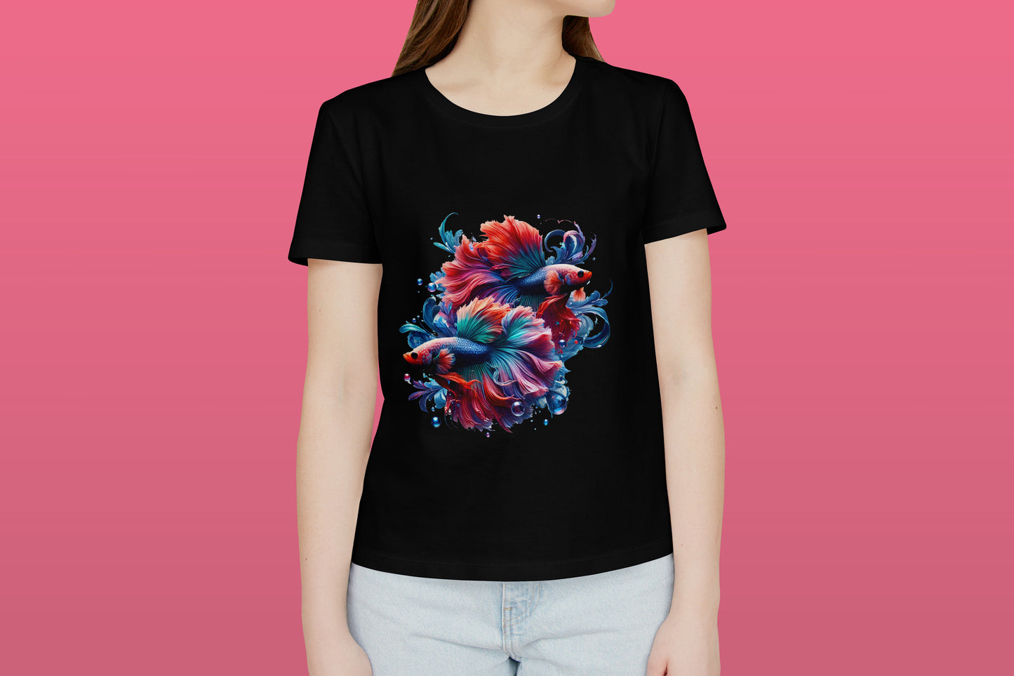 Elegant Betta Fishes Black Printed Regular Fit Unisex T-Shirt