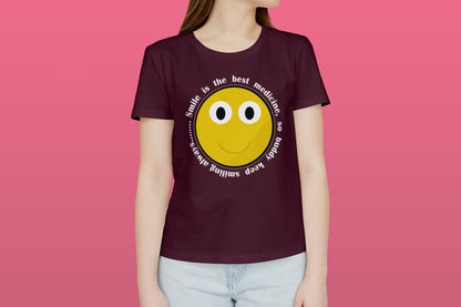Smile Is The Best Medicine Maroon Printed Regular Fit Women T-Shirt