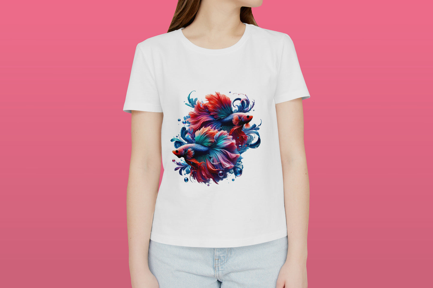 Elegant Betta Fish White Printed Regular Fit Unisex T-Shirt