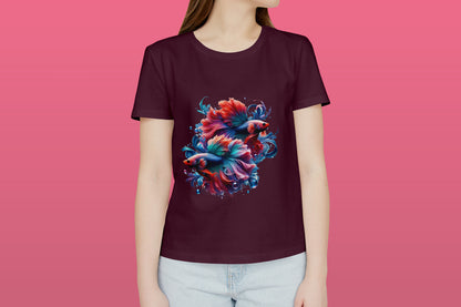 Elegant Betta Fishes Black Printed Regular Fit Unisex T-Shirt