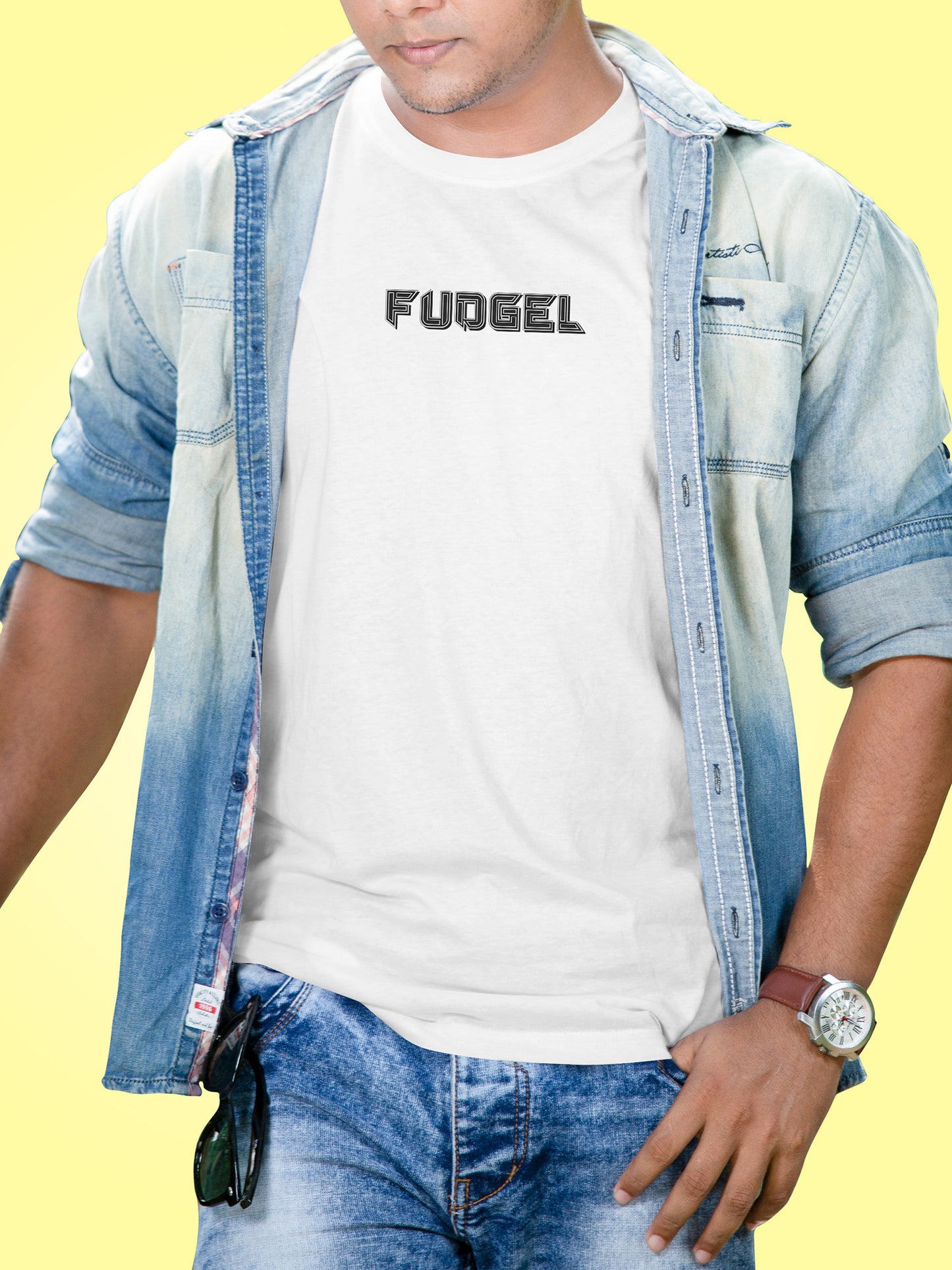 Fudgel Graphic Tee – Stylish Minimalist Print White Unisex T-Shirt