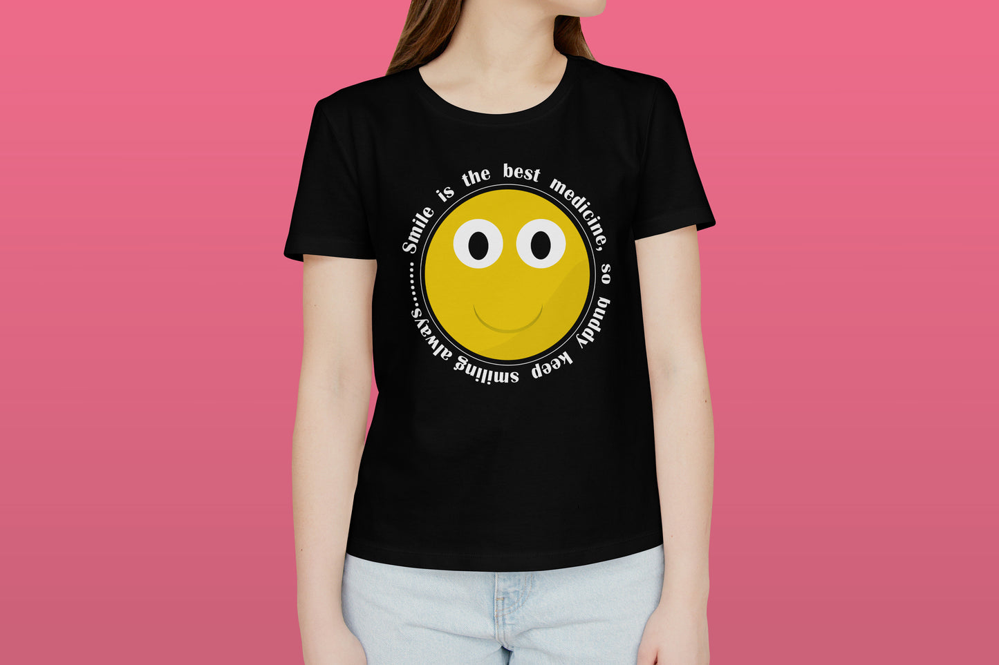 Smile Is The Best Medicine Black Printed Regular Fit Unisex T-Shirt
