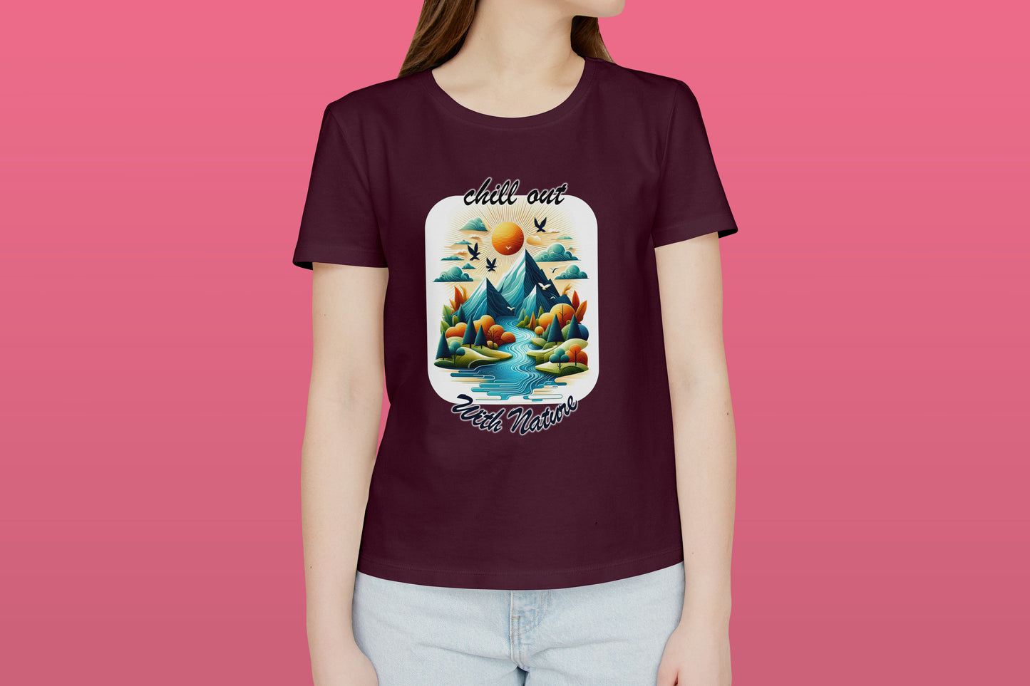 Chill With Nature Maroon Printed Regular Fit Unisex T-Shirt