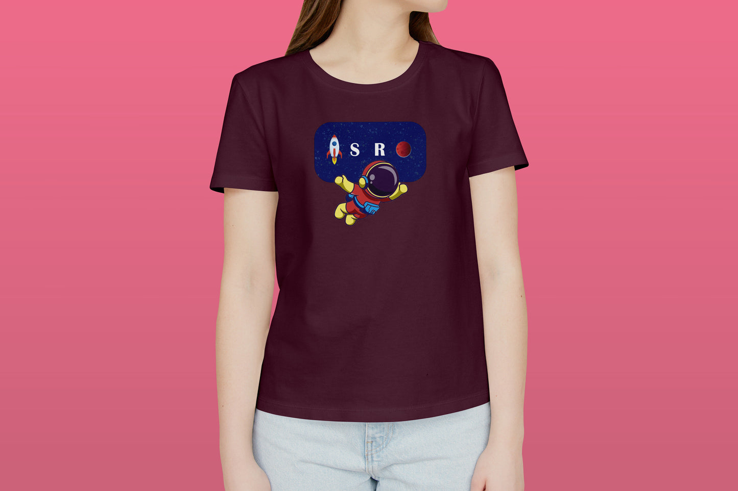 ISRO Maroon Printed Regular Fit Unisex T-Shirt