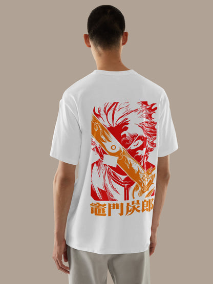 Anime Demon Slayer Tanjiro Kamado Printed Black Oversized Unisex T-Shirt