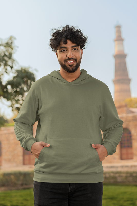 Unisex Loose Fit Olive Green Hoodie