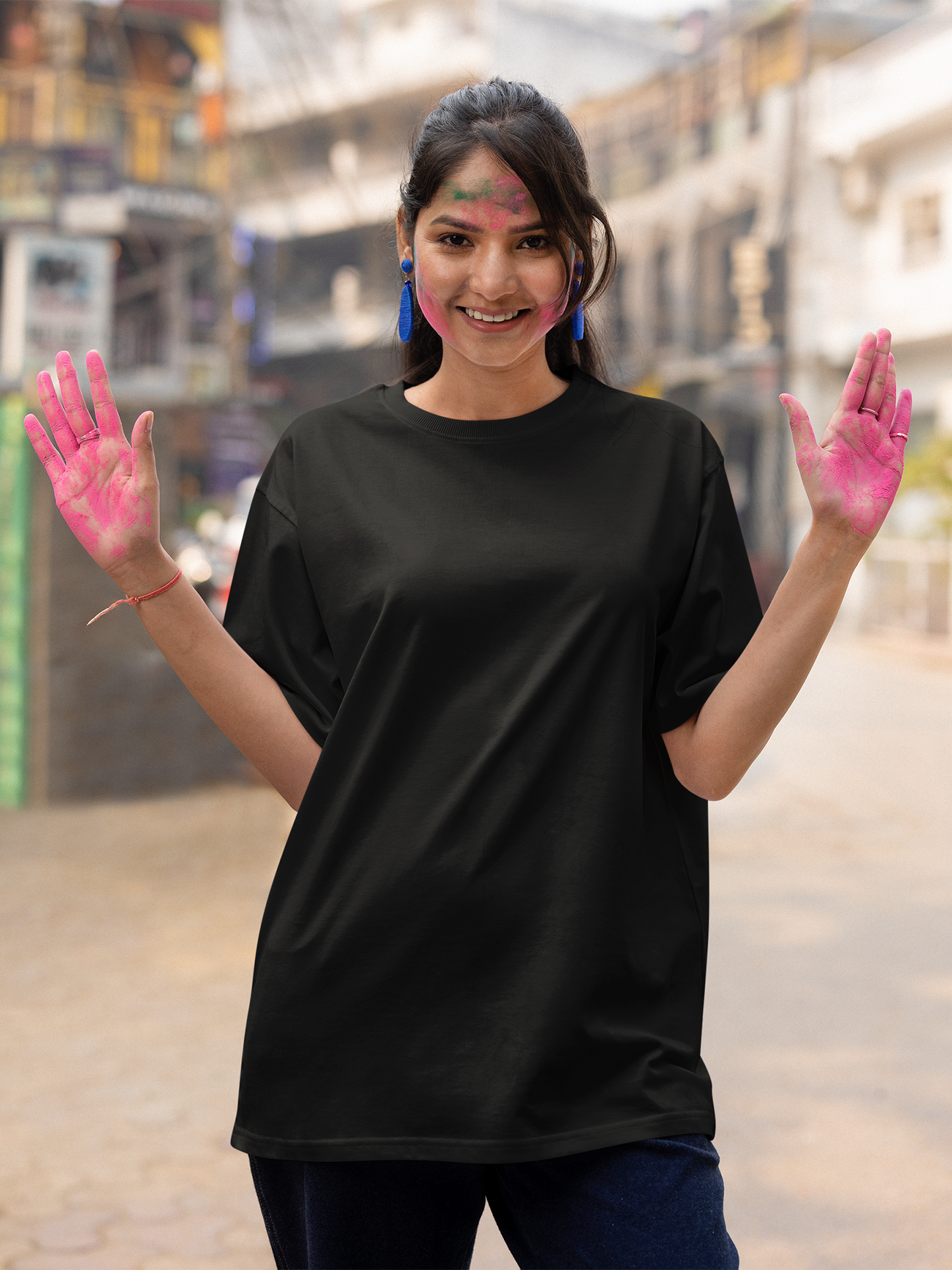 Classic Black Holi Unisex Oversized T-Shirt – Comfortable & Stylish Festive Wear