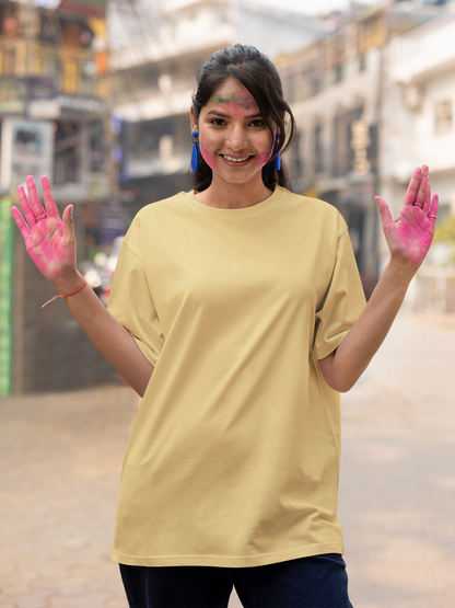 Classic Beige Holi Unisex Oversized T-Shirt – Comfortable & Stylish Festive Wear