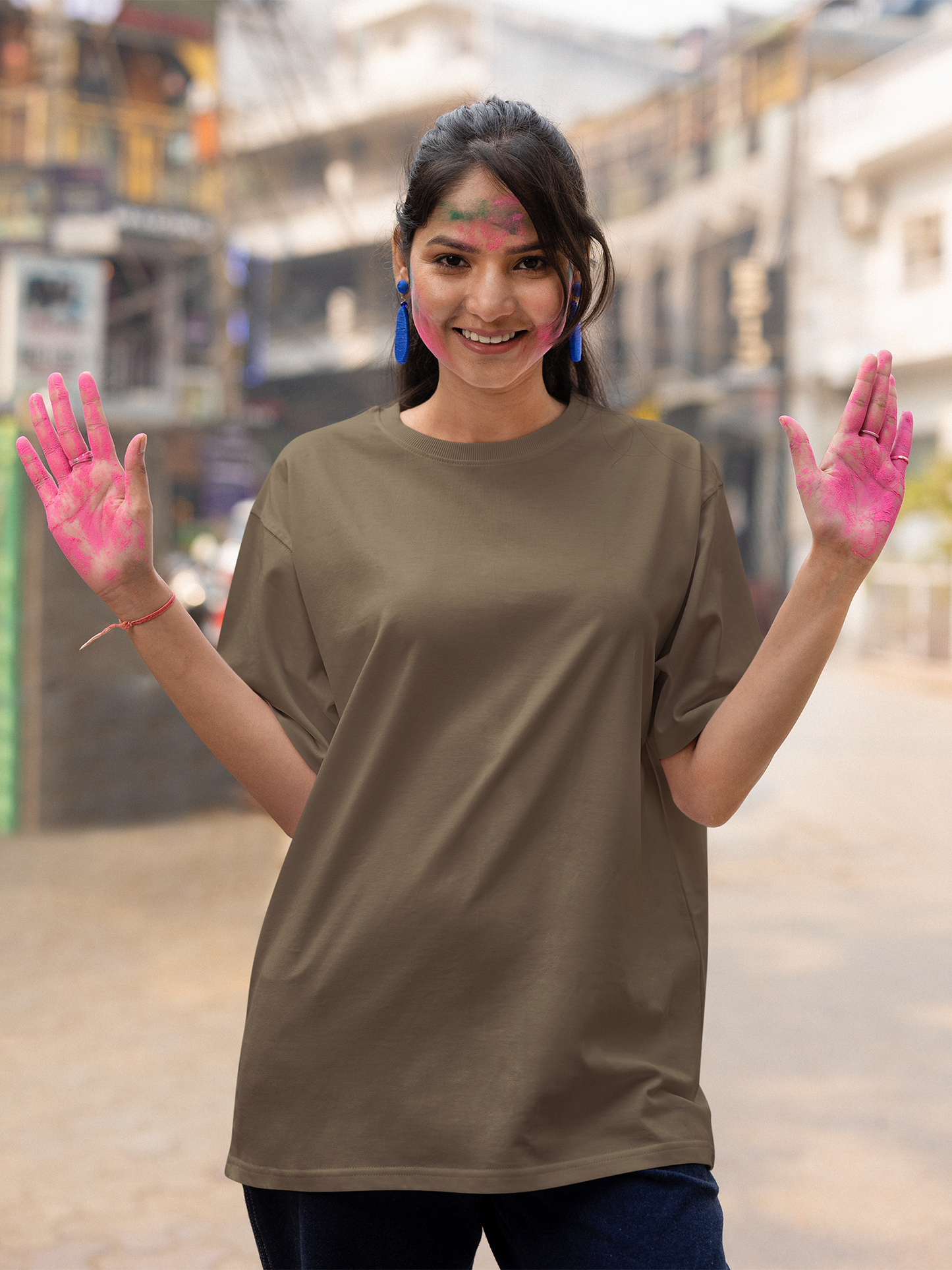 Classic Brown Holi Unisex Oversized T-Shirt – Comfortable & Stylish Festive Wear