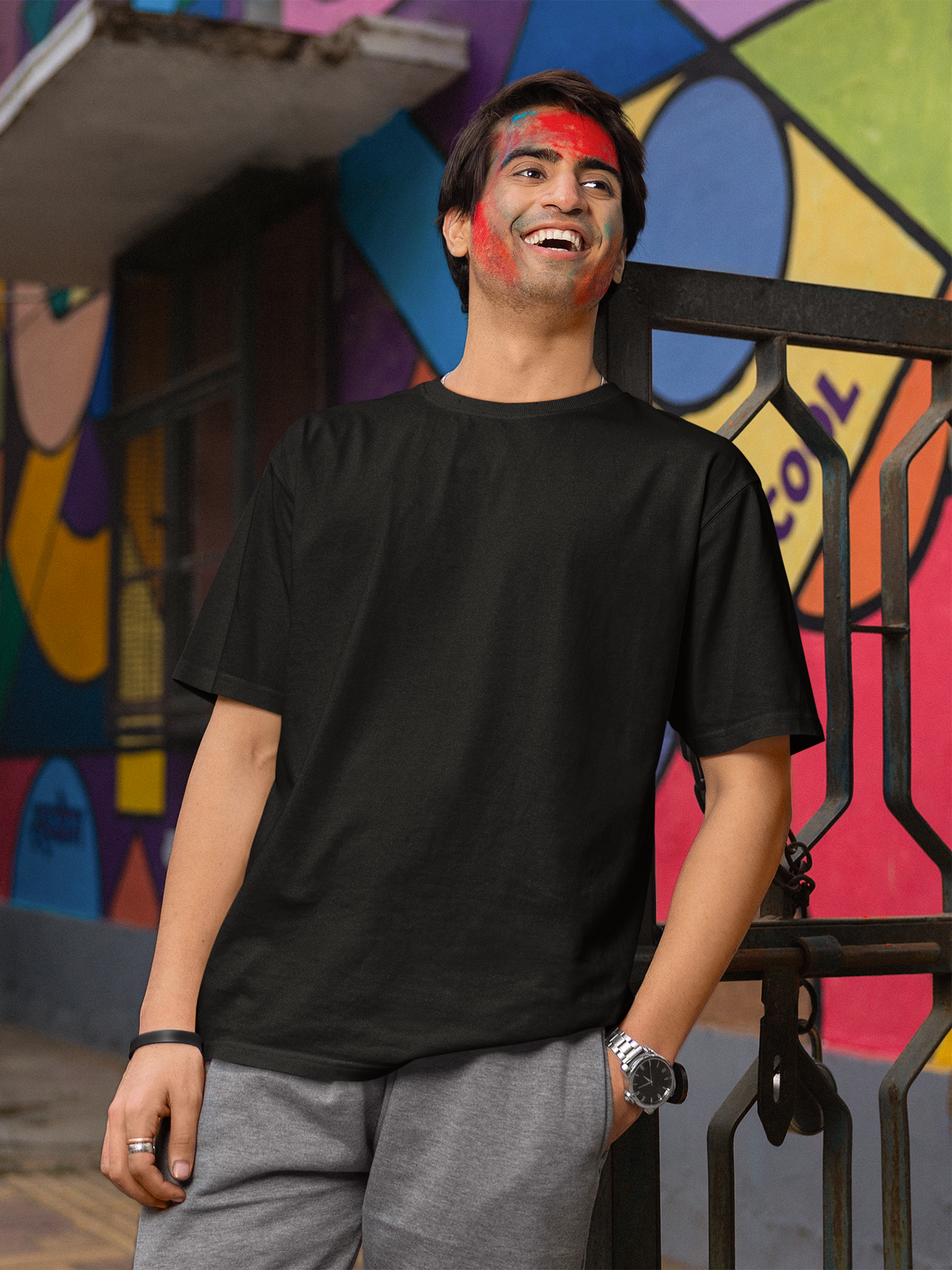 Classic Black Holi Unisex Oversized T-Shirt – Comfortable & Stylish Festive Wear