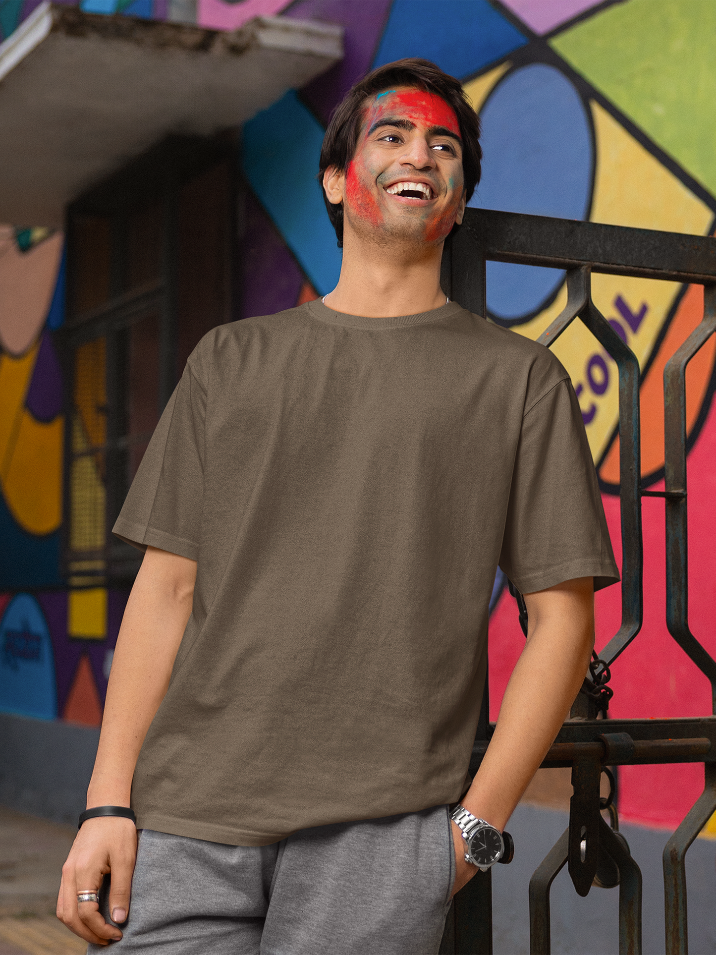 Classic Brown Holi Unisex Oversized T-Shirt – Comfortable & Stylish Festive Wear