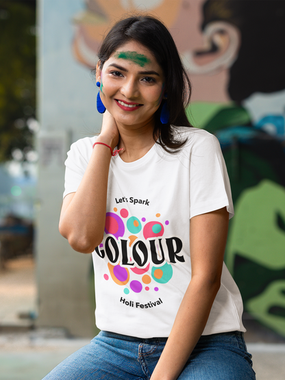 Graphic Printed White Holi Unisex Regularfit T-Shirt – Comfortable & Stylish Festive Wear