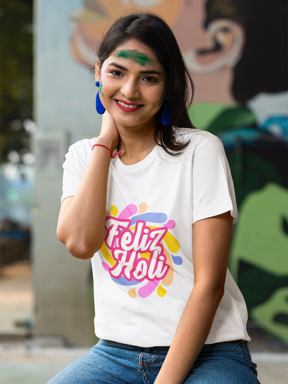 Graphic Printed White Holi Unisex Regular fit T-Shirt – Comfortable & Stylish Festive Wear