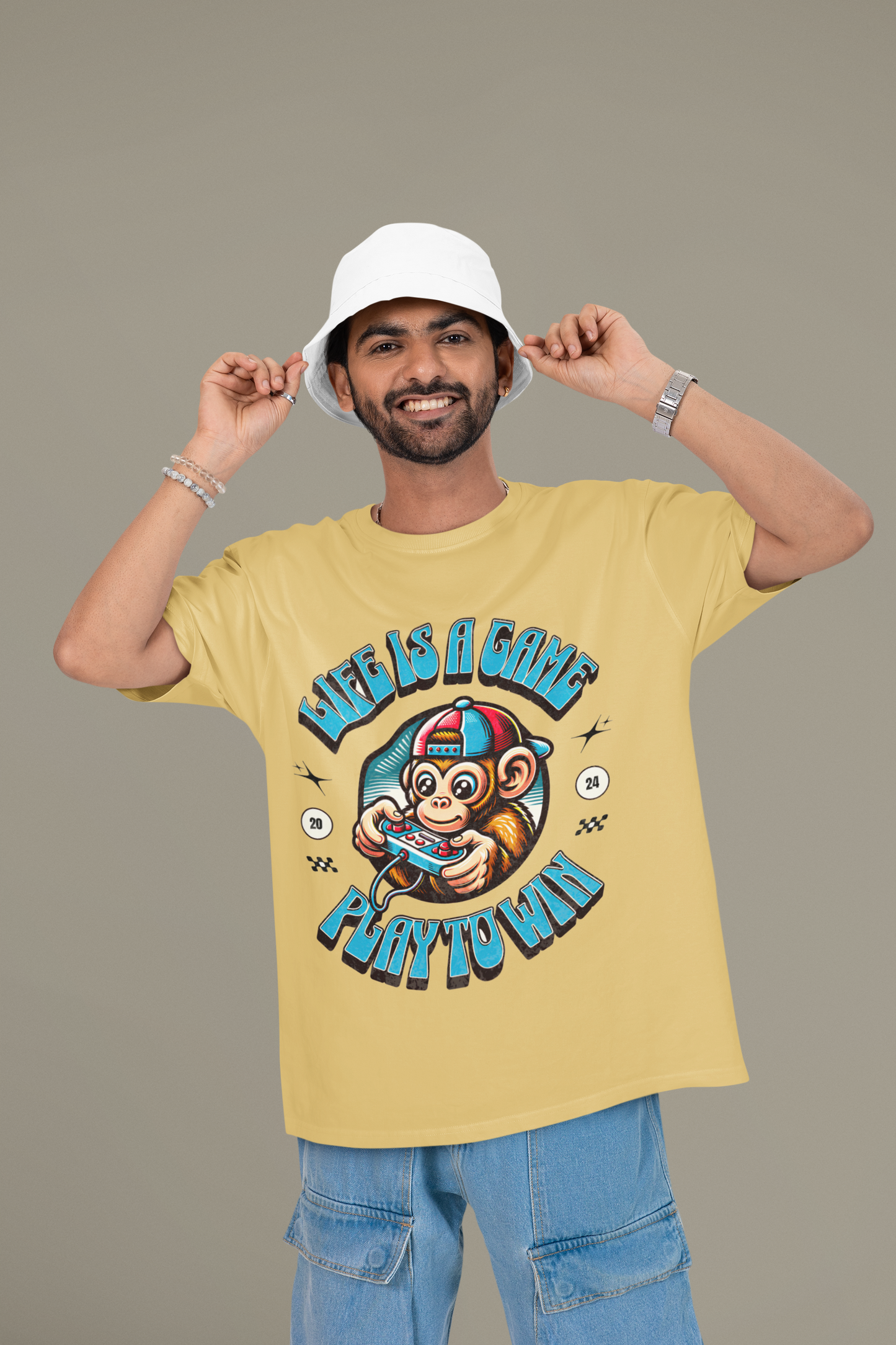 Gamer Monkey Graphic Print Unisex Black Oversized T-Shirt