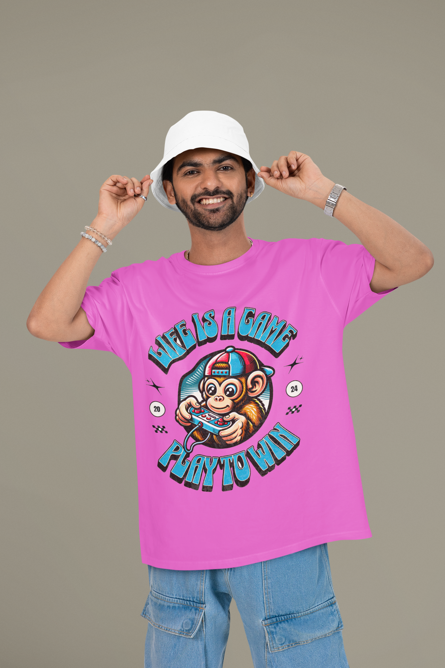 Gamer Monkey Graphic Print Unisex Black Oversized T-Shirt