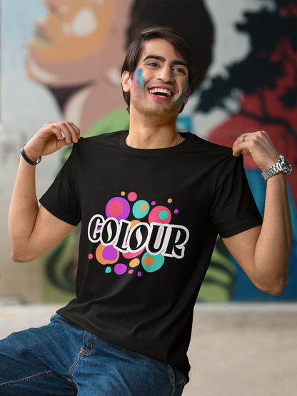 Graphic Printed Black Holi Unisex Regular fit T-Shirt – Comfortable & Stylish Festive Wear