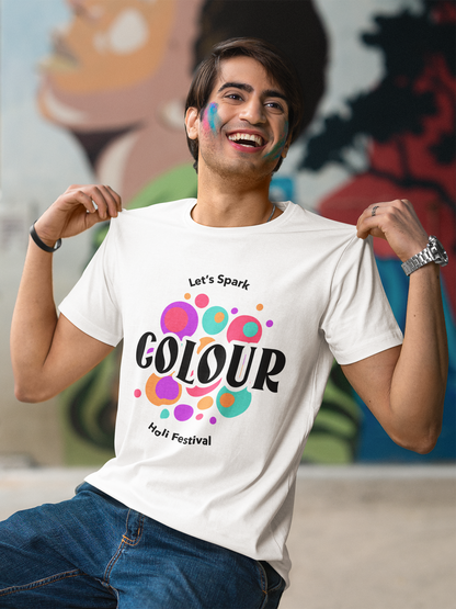 Graphic Printed White Holi Unisex Regularfit T-Shirt – Comfortable & Stylish Festive Wear