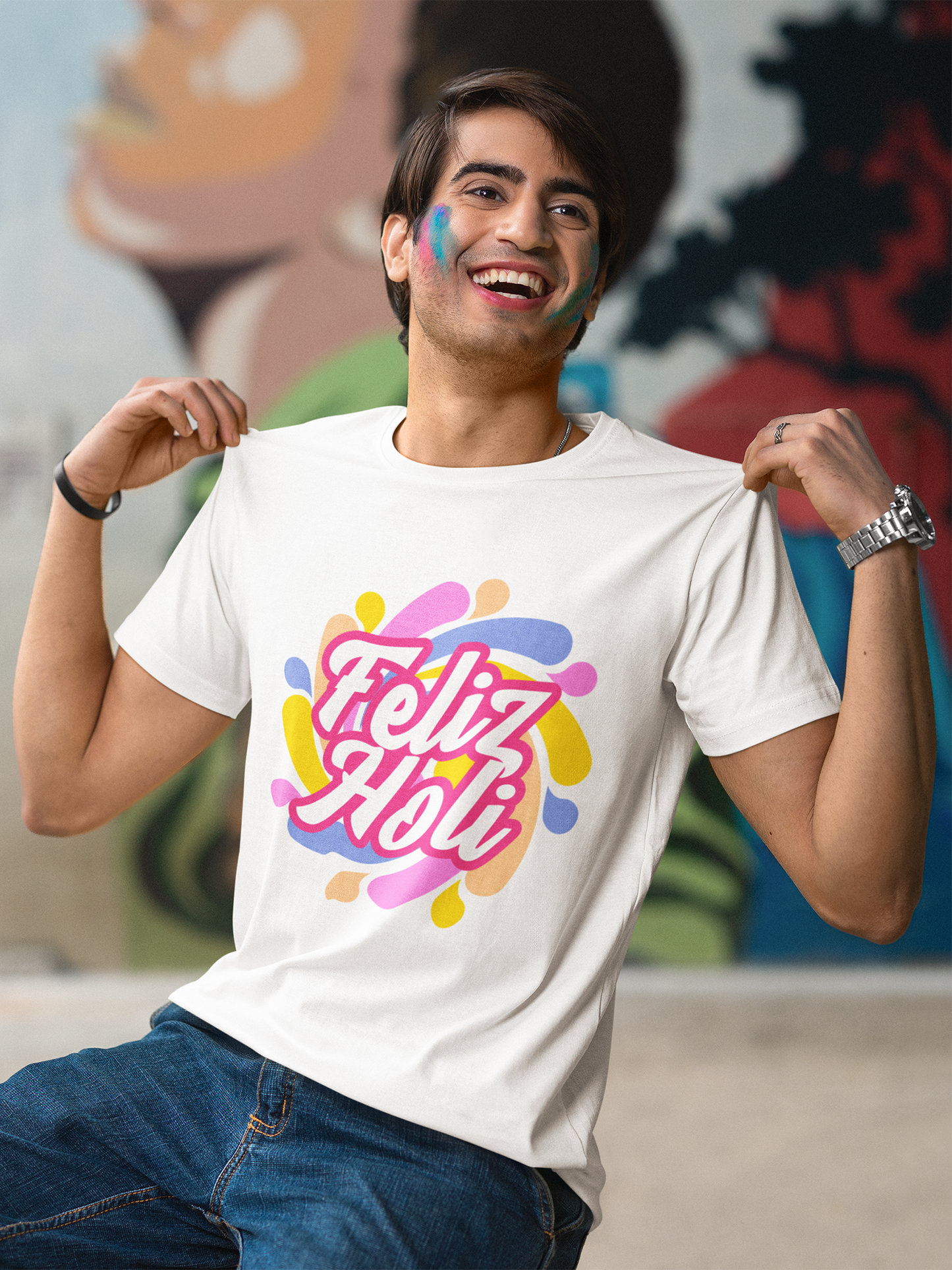 Graphic Printed White Holi Unisex Regular fit T-Shirt – Comfortable & Stylish Festive Wear