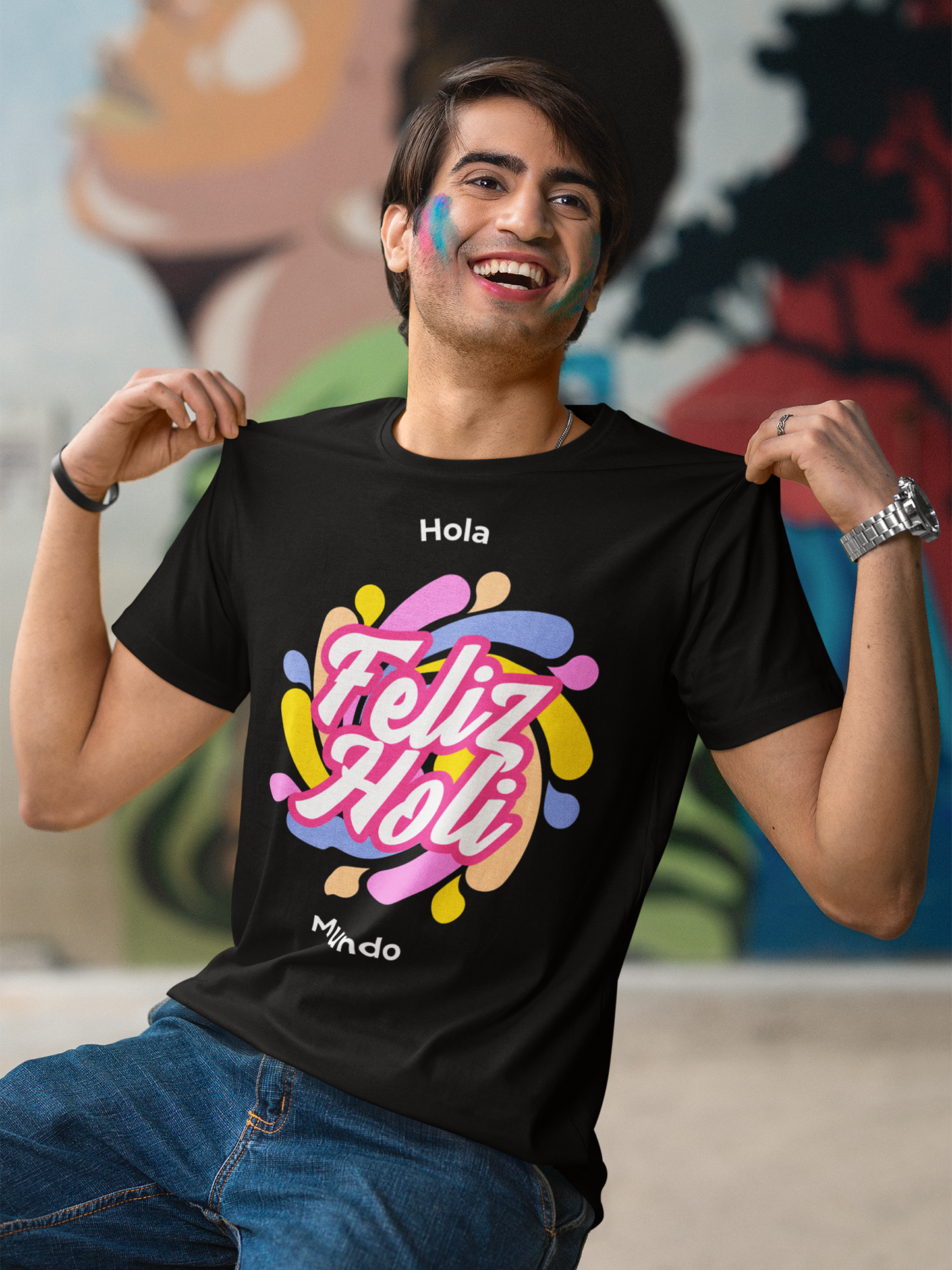 Graphic Printed Black Holi Unisex Regular fit T-Shirt – Comfortable & Stylish Festive Wear